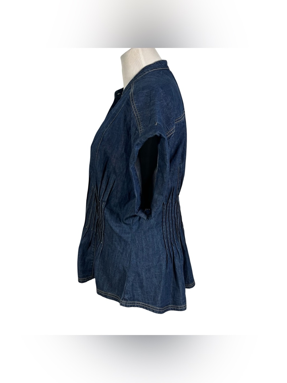 Pilcro Anthropologie Linden Denim Pleated Cinched Waisted Short Sleeve Shirt XL - Picture 3 of 8
